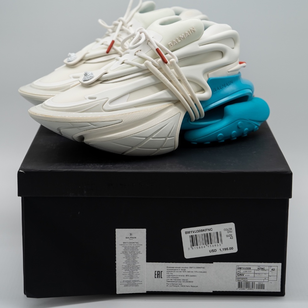 size 42 9 US Balmain Unicorn White Blue Sneakers Neoprene - Picture 13 of 14